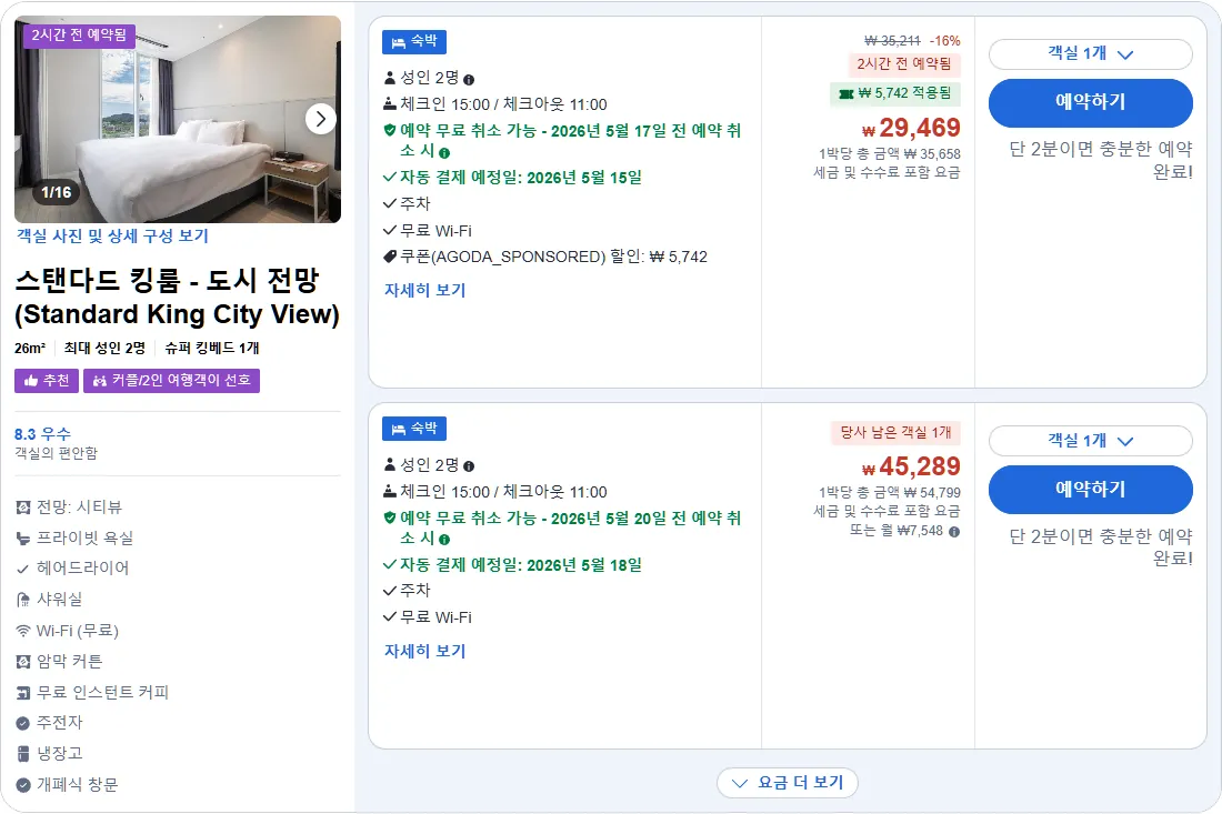 스탠다드 킹룸 - 도시 전망