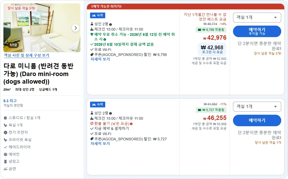 다로 미니룸 (반려견 동반 가능)