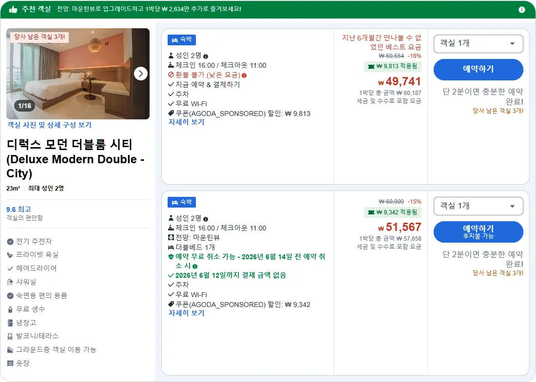 디럭스 모던 더블룸 시티