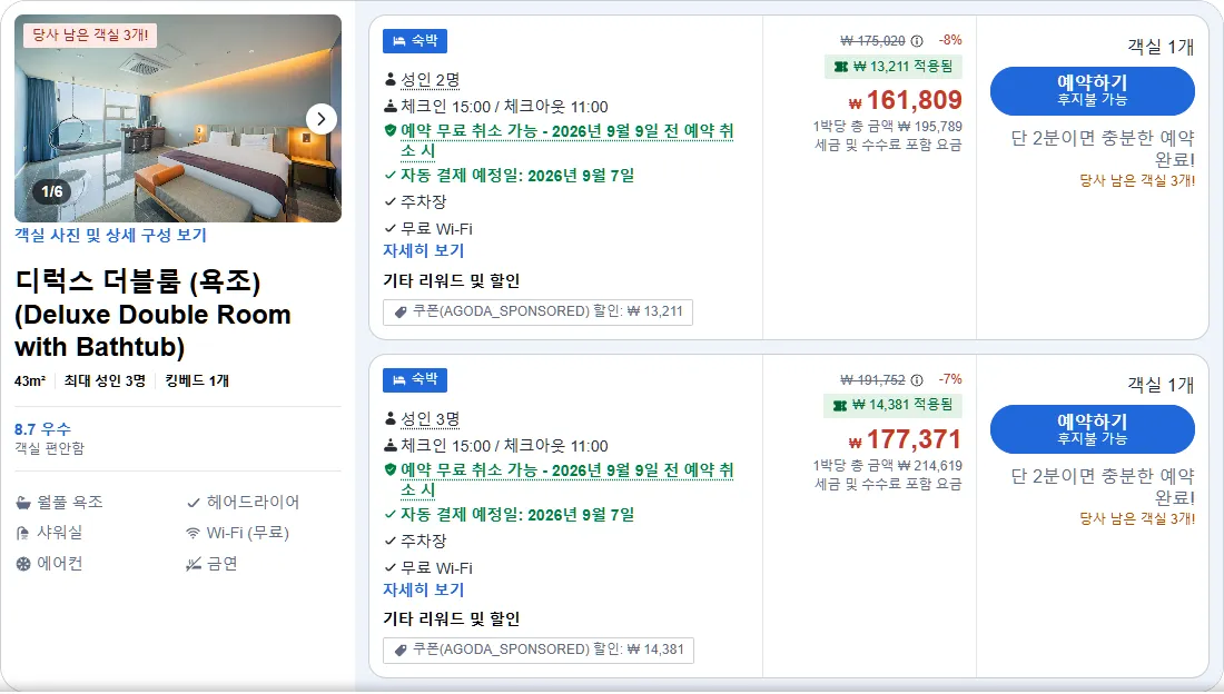 디럭스 더블룸 (욕조)